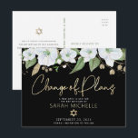 Bat Mitzvah Black Gold Script Floral Waterverf Uitnodiging Briefkaart<br><div class="desc">Zorg ervoor dat al uw vrienden en familieleden de mijlpaal van uw dochter Bat Mitzvah nog kunnen vieren, ongeacht de huidige onvoorziene omstandigheden in de wereld. Verstuur dit gepersonaliseerde briefkaart met de aankondiging van "Verandering van plannen". Een smakelijke, verbluffende, witte en goudglitterflorale waterverf met faux Gold folie script-typografie en een...</div>