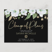 Bat Mitzvah Black Gold Script Floral Waterverf Uitnodiging Briefkaart (Voorkant)