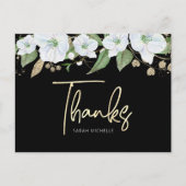 Bat Mitzvah Black Gold Script Waterverf Floral Briefkaart (Voorkant)