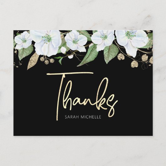Bat Mitzvah Black Gold Script Waterverf Floral Briefkaart (Voorkant)