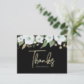 Bat Mitzvah Black Gold Script Waterverf Floral Briefkaart (Staand voorkant)