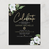 Bat Mitzvah Black Gold Script Waterverf Floral Informatiekaartje (Voorkant)