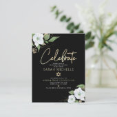 Bat Mitzvah Black Gold Script Waterverf Floral Informatiekaartje (Staand voorkant)