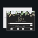 Bat Mitzvah Black Gold Script Waterverf Floral RSVP Kaartje<br><div class="desc">Wees trots, verheug je en vier deze mijlpaal van je favoriete Bat Mitzvah met deze verfijnde, gepersonaliseerde RSVP-insteekkaart voor je evenement! Een chique, verbluffende, wit en gouden glitter floral waterverf met faux gold folie script typografie en wit sans serif type overlay een dramatische zwarte achtergrond. Extra waterverf bloemen en een...</div>