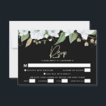 Bat Mitzvah Black Gold Script Waterverf Floral RSVP Kaartje<br><div class="desc">Wees trots, verheug je en vier deze mijlpaal van je favoriete Bat Mitzvah met deze verfijnde, gepersonaliseerde RSVP-insteekkaart voor je evenement! Een chique, verbluffende, wit en gouden glitter floral waterverf met faux gold folie script typografie en wit sans serif type overlay een dramatische zwarte achtergrond. Extra waterverf bloemen en een...</div>