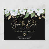 Bat Mitzvah Black Gold Script Waterverf Floral Uitnodiging Briefkaart (Voorkant)