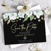 Bat Mitzvah Black Gold Script Waterverf Floral Uitnodiging Briefkaart