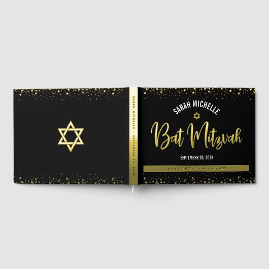 Bat Mitzvah Black Script Modern Real Gold Folie Gastenboek (Volledig)