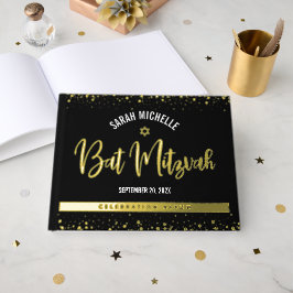 Bat Mitzvah Black Script Modern Real Gold Folie Gastenboek