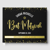 Bat Mitzvah Black Script Modern Real Gold Folie Gastenboek (Voorkant)
