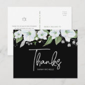 Bat Mitzvah Black Silver Script Floral bedankt Briefkaart (Voorkant / Achterkant)