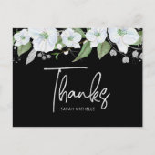 Bat Mitzvah Black Silver Script Floral bedankt Briefkaart (Voorkant)