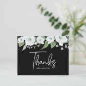 Bat Mitzvah Black Silver Script Floral bedankt Briefkaart (Staand voorkant)