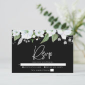 Bat Mitzvah Black Silver Script Floral Waterverf RSVP Kaartje (Staand voorkant)