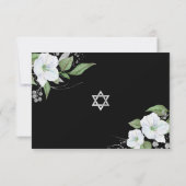 Bat Mitzvah Black Silver Script Floral Waterverf RSVP Kaartje (Achterkant)