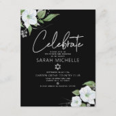 Bat Mitzvah Black Silver Script Waterverf Floral Informatiekaartje (Voorkant)