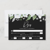 Bat Mitzvah Black Silver Script Waterverf Floral RSVP Kaartje (Voorkant)