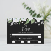 Bat Mitzvah Black Silver Script Waterverf Floral RSVP Kaartje (Staand voorkant)