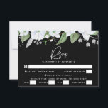 Bat Mitzvah Black Silver Script Waterverf Floral RSVP Kaartje<br><div class="desc">Wees trots, verheug je en vier deze mijlpaal van je favoriete Bat Mitzvah met deze verfijnde, gepersonaliseerde RSVP-insteekkaart voor je evenement! Een chique, prachtige, witte en faux zilveren glitter floral waterverf met faux zilver folie script typografie en witte sans serif type overlay een dramatische zwarte achtergrond. Extra waterverf bloemen en...</div>