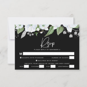 Bat Mitzvah Black Silver Script Waterverf Floral RSVP Kaartje