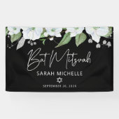 Bat Mitzvah Black Silver Script Waterverf Floral Spandoek (Horizontaal)