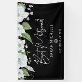 Bat Mitzvah Black Silver Script Waterverf Floral Spandoek (Verticaal)