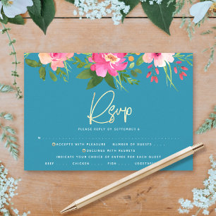 Bat Mitzvah Blau Bloemschildering Goud Schrift RSVP Kaartje