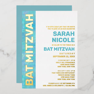 Bat Mitzvah Blau Opal Moderne Typografie Goud Folie Uitnodiging