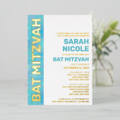 Bat Mitzvah Blau Opal Moderne Typografie Goud Folie Uitnodiging (Staand Voorkant)