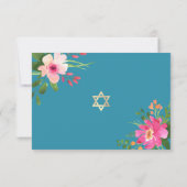 Bat Mitzvah Blauw Bloemen Waterverf Goud Script RSVP Kaartje (Achterkant)