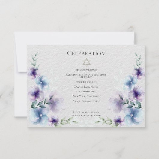 BAT MITZVAH | Blauw en violet Waterverf Bloemen 2 Kaart (Voorkant)