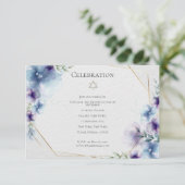 BAT MITZVAH | Blauw en violet Waterverf Bloemen Kaart (Staand voorkant)