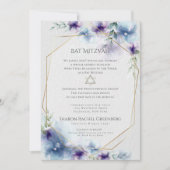 BAT MITZVAH | Blauw en violet Waterverf Bloemen Kaart (Voorkant)