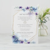 BAT MITZVAH | Blauw en violet Waterverf Bloemen Kaart (Staand voorkant)