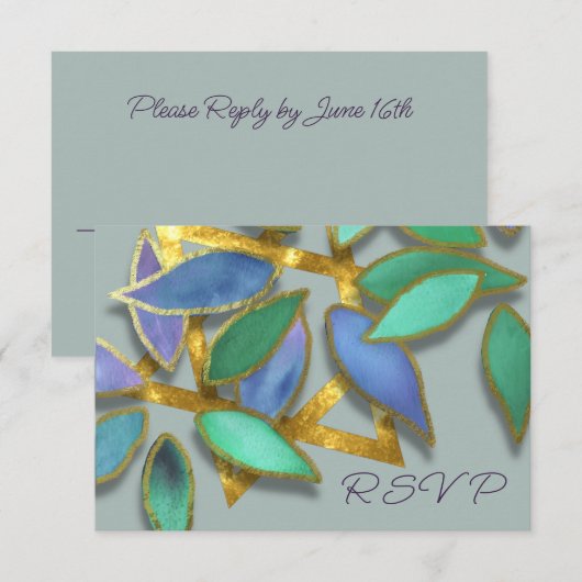 Bat Mitzvah Blauw Groene Waterverf Petals over Sta Kaart (Voorkant / Achterkant)