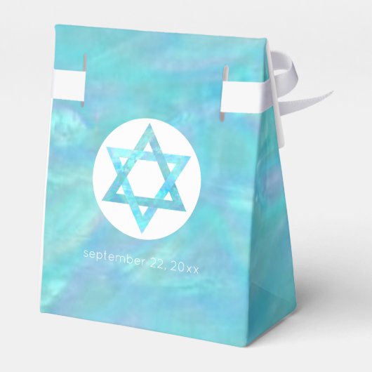 Bat Mitzvah Blauw Opal Modern Chic Glam Party Bedankdoosjes (Achterkant)