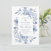 Bat Mitzvah | Blauw-witte bloemenchinoiserie Kaart (Staand voorkant)