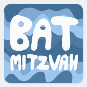 BAT MITZVAH Blauwe Wavy Stripes Vierkante Sticker
