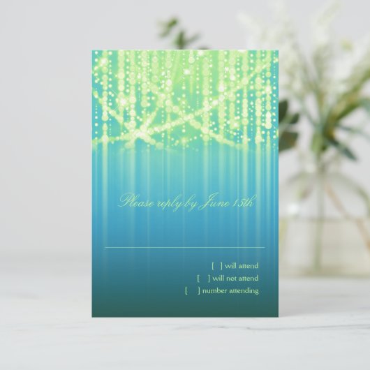 Bat Mitzvah Blauwgroen Blue Lime Green Sparkly igh RSVP Kaartje (Staand voorkant)