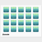 Bat Mitzvah Blauwgroen Blue Lime Green Sparkly Lig Vierkante Sticker (Vel)