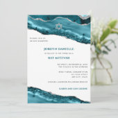 Bat Mitzvah Blauwgroen en Silver Agate Modern Kaart (Staand voorkant)