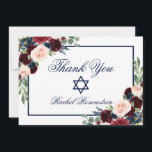 Bat Mitzvah Bloemen Blauw Bourgogne Bedankkaart<br><div class="desc">Bat Mitzvah Waterverf Bourgondië Marsala Blauw Bloemen Dank u kaart</div>