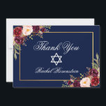 Bat Mitzvah Bloemen Bourgogne Goud Bedankkaart<br><div class="desc">Bat Mitzvah Waterverf Bourgondië Marsala Bloemengoud Dank u kaart</div>