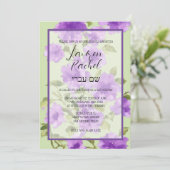 Bat Mitzvah Bloemen in Paarse en Groene Kaart (Staand voorkant)