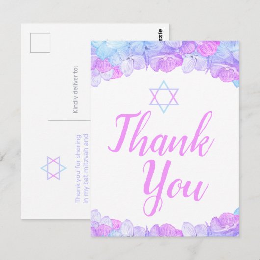 Bat Mitzvah Bloemen Roze Hydrangea Dank u Briefkaart (Voorkant / Achterkant)
