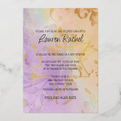 Bat Mitzvah Bloemen Waterverf Paarse Perzik Folie Uitnodiging (Voorkant)