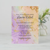 Bat Mitzvah Bloemen Waterverf Paarse Perzik Folie Uitnodiging (Staand Voorkant)