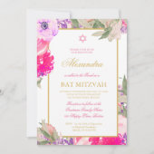 Bat Mitzvah Bloemen Wit Goud Kleur Joods Kaart (Voorkant)