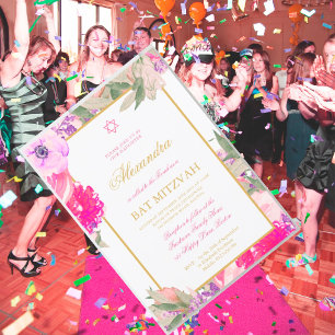 Bat Mitzvah Bloemen Wit Goud Kleur Joods Kaart