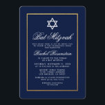 Bat Mitzvah Blue en Gold Invitation Kaart<br><div class="desc">Bat Mitzvah Blue en Gold Invitation Kaart</div>